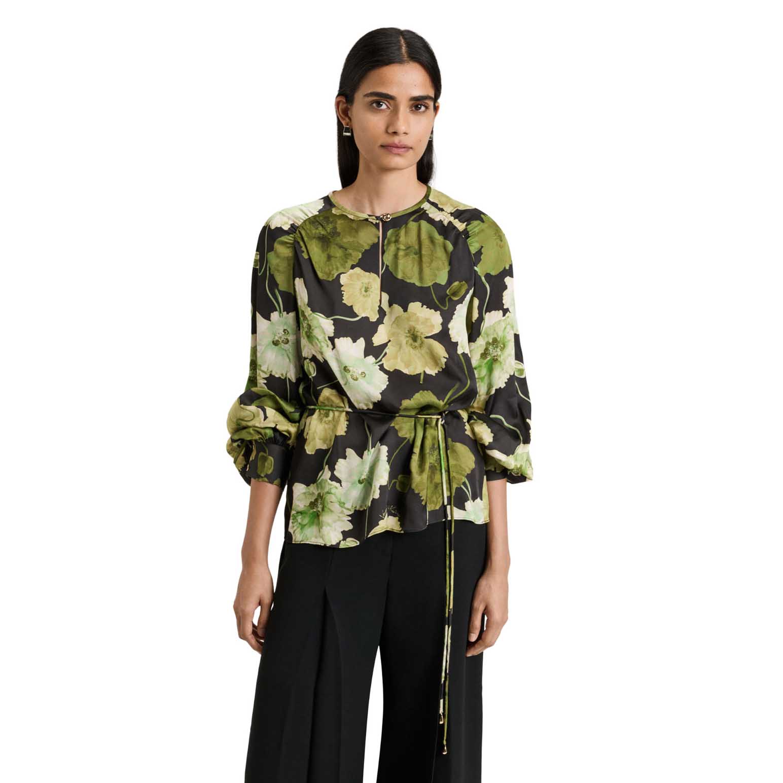 Veronika Maine Translucent Poppy Satin Long Sleeve Top